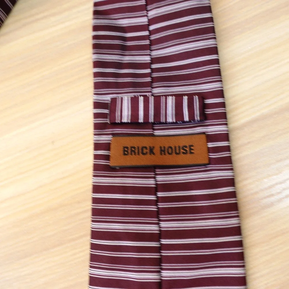 Burgundy Silk Tie Men Red Horizontal Stripe Jacquard BRICK HOUSE Japanese Japan